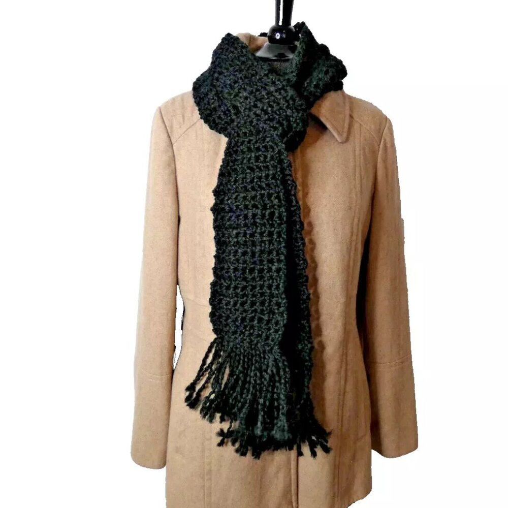 Black Scarf 91x5 Long Goth Chunky Handmade Crochet Hand Knit Unisex Retro NWT